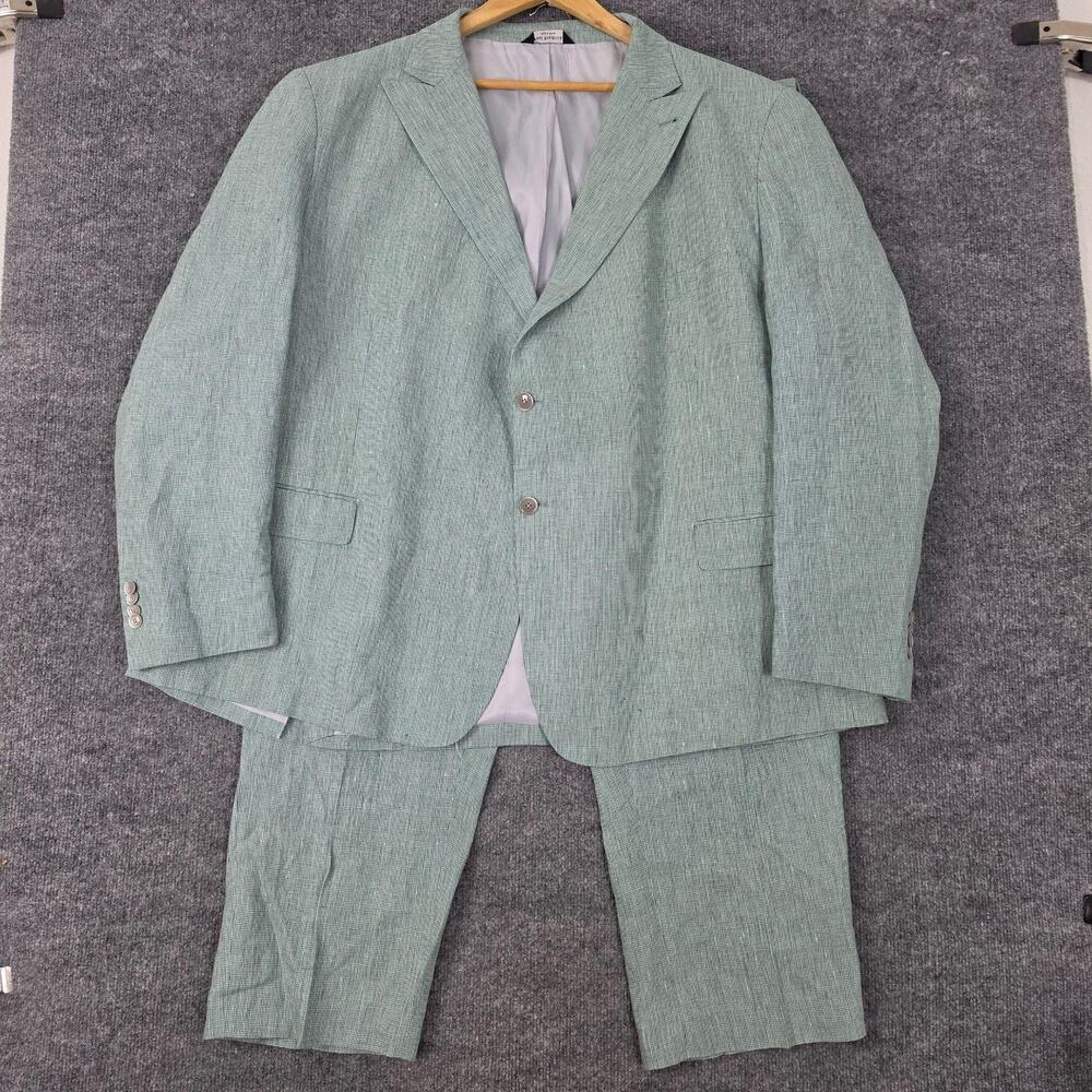 Paul Fredrick Suit Mens 56R Green Linen Check 44W 2 Piece Summer Wedding Party